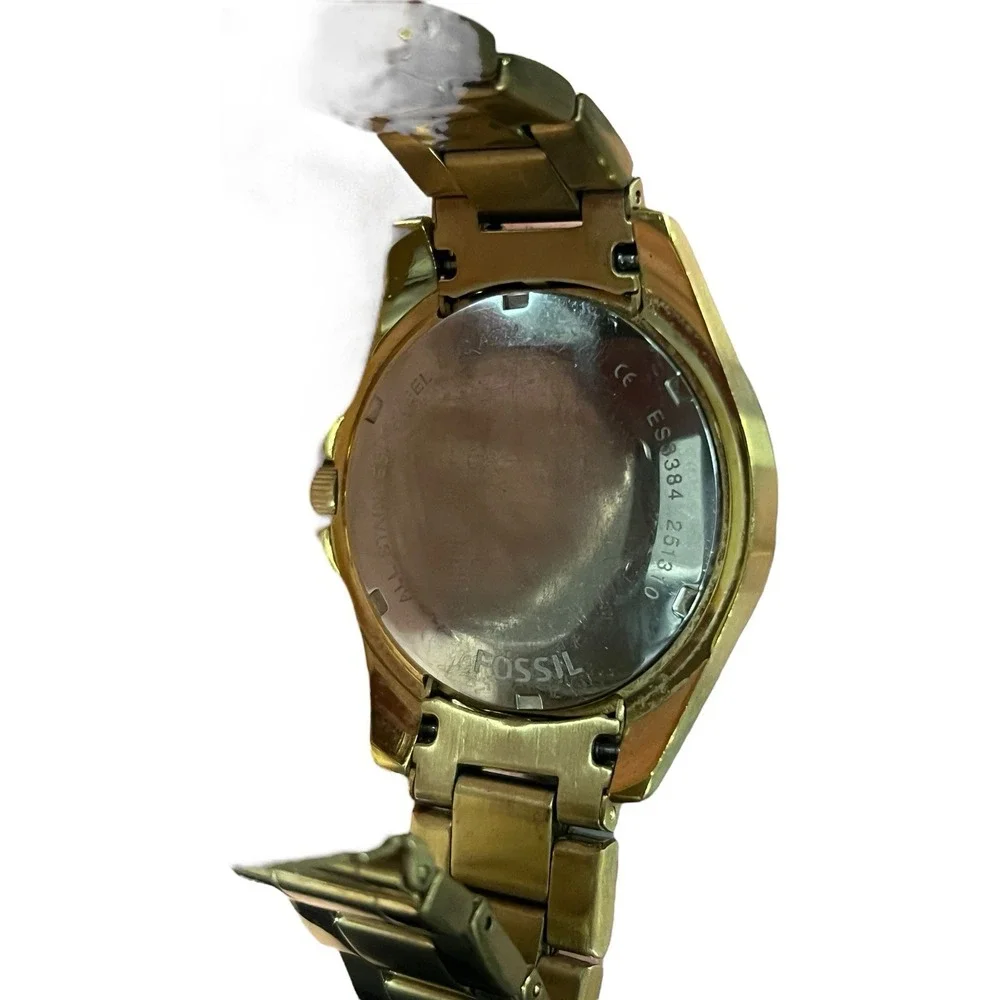 Fossil Riley ES 3384 Gold Bracelet Black‎ Face Swarovski Crystal Dial & Bezel